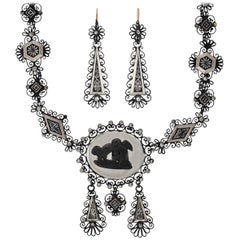 Georgian Berlin Iron and Mirrored Cut Steel Necklace and Earring Set