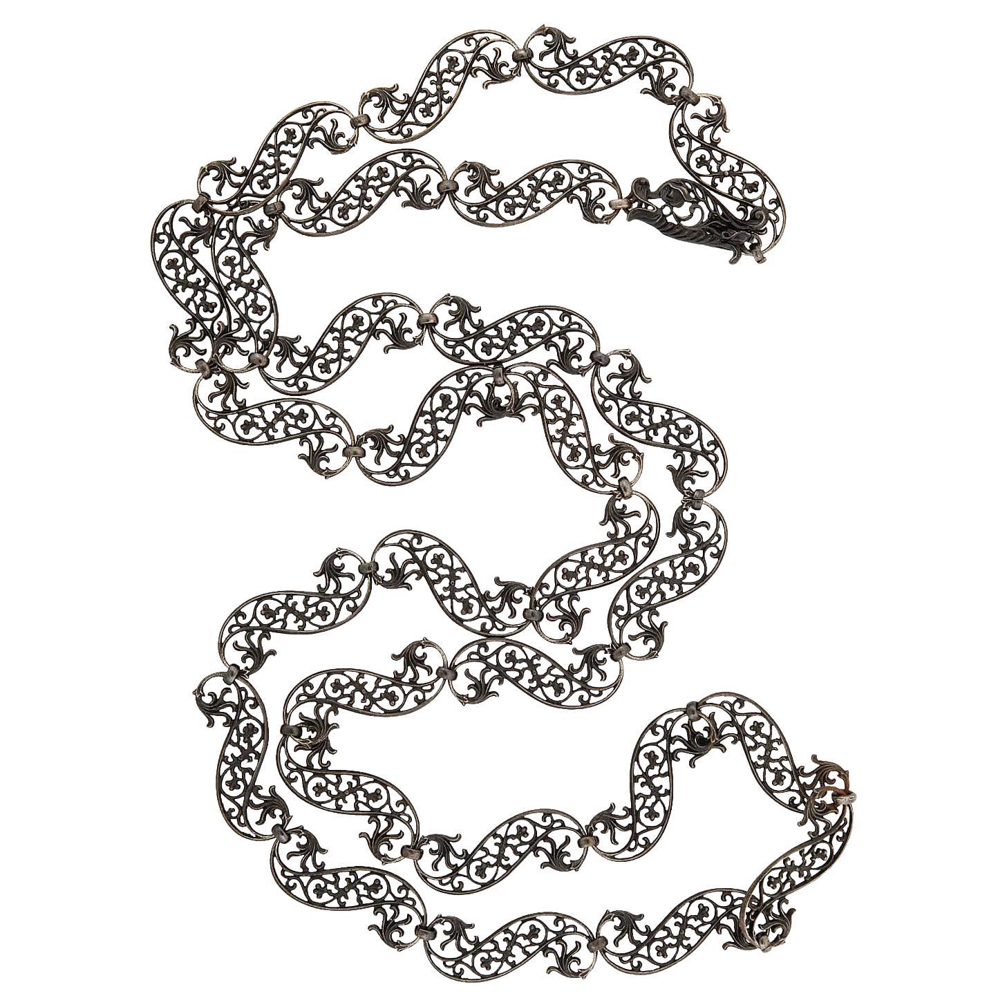 Georgian Berlin Iron Hand Wrought Chain Necklace 38"
