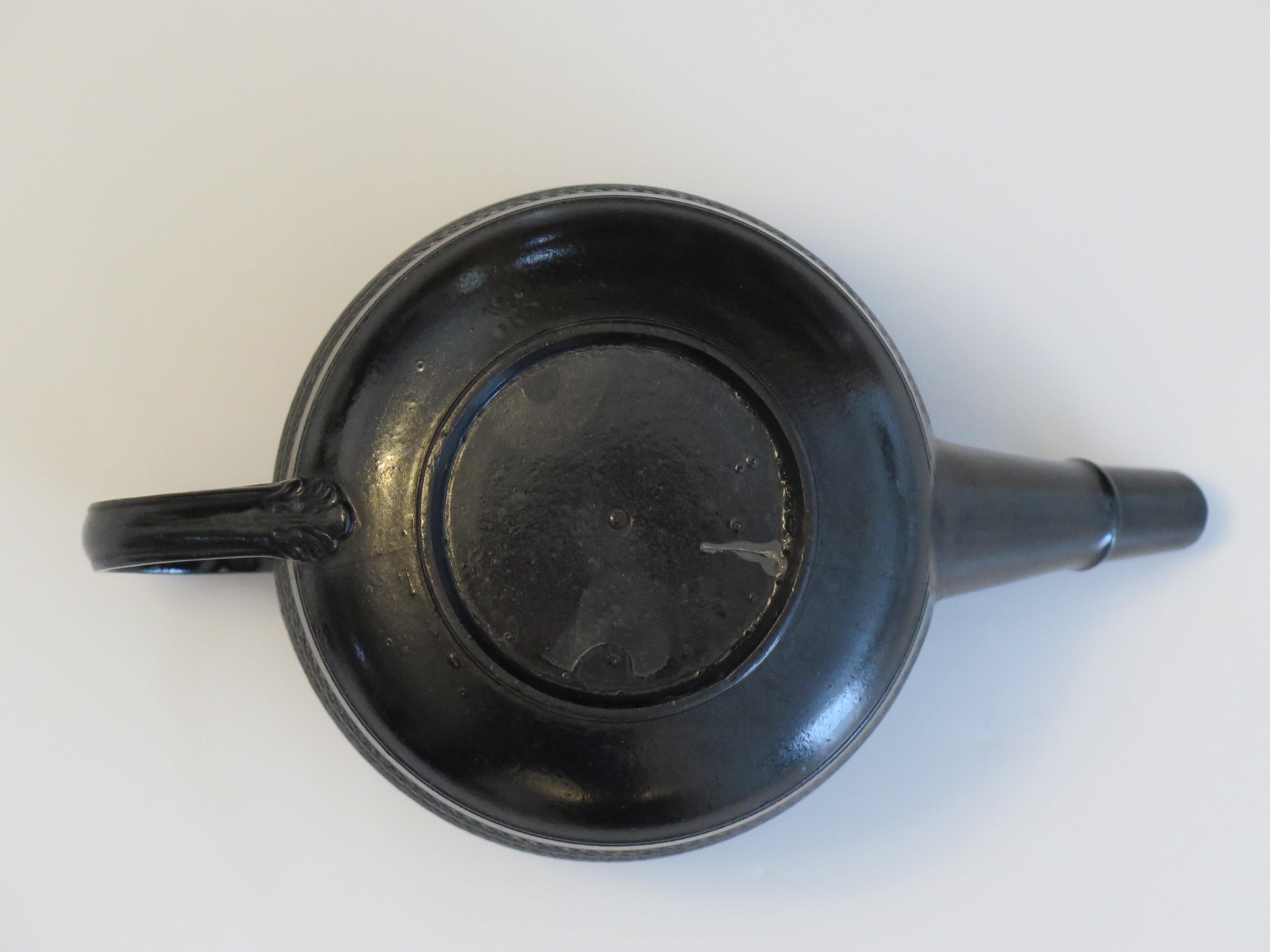 Georgian Black Basalt Teapot & Cover Engine Turned Decoration, English Ca 1825 For Sale 5