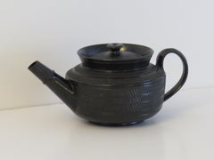 Georgian Black Basalt Teapot & Cover Engine Turned Decoration, English Ca 1825