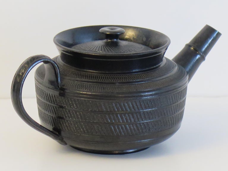 Georgian Black Basalt Teapot and Cover Engine Turned Decoration ...