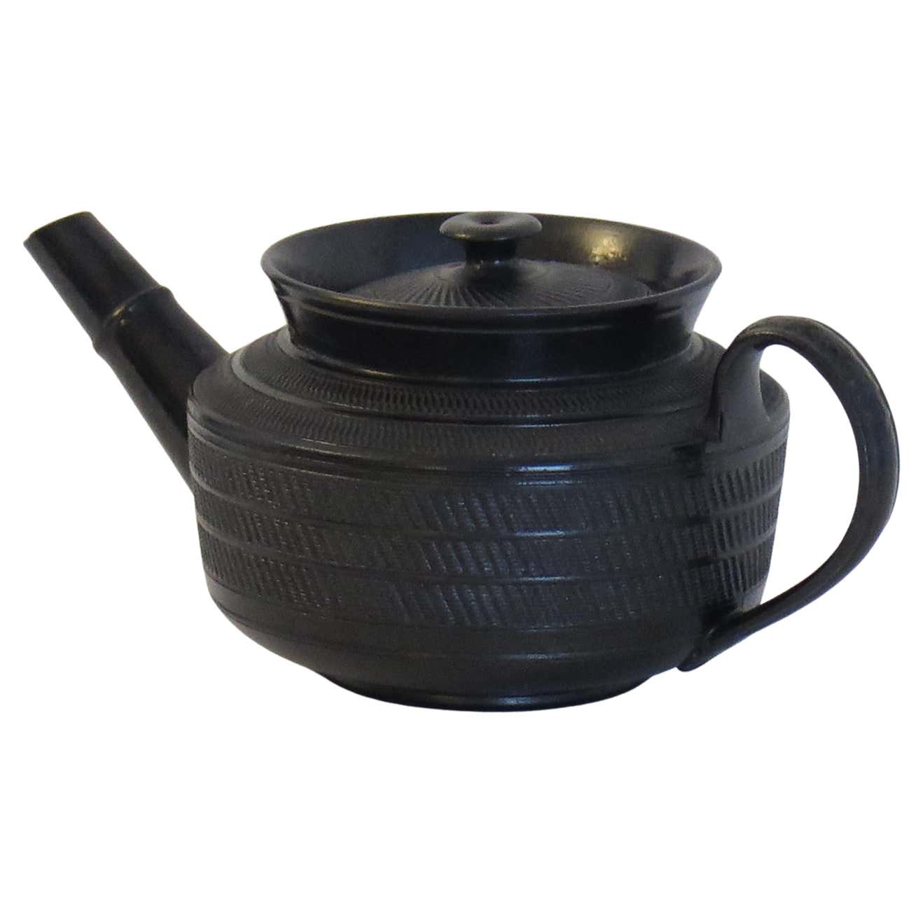 Georgian Black Basalt Teapot and Cover Engine Turned Decoration ...