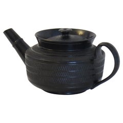 Georgian Black Basalt Teapot & Cover Engine Turned Decoration, English Ca 1825
