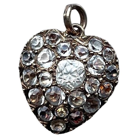 Georgian Black Dot Paste, Silver and Gold Heart Pendant For Sale