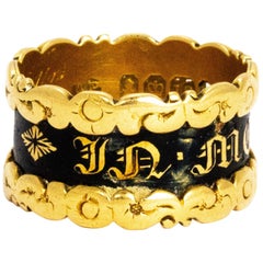 Georgian Black Enamel 18 Karat Gold Wide Mourning Band