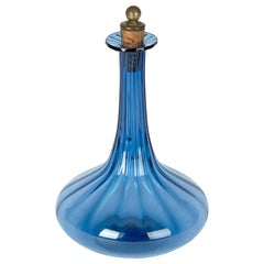 Antique Georgian Blue Glass Ribbed Design Decanter, circa 1820
