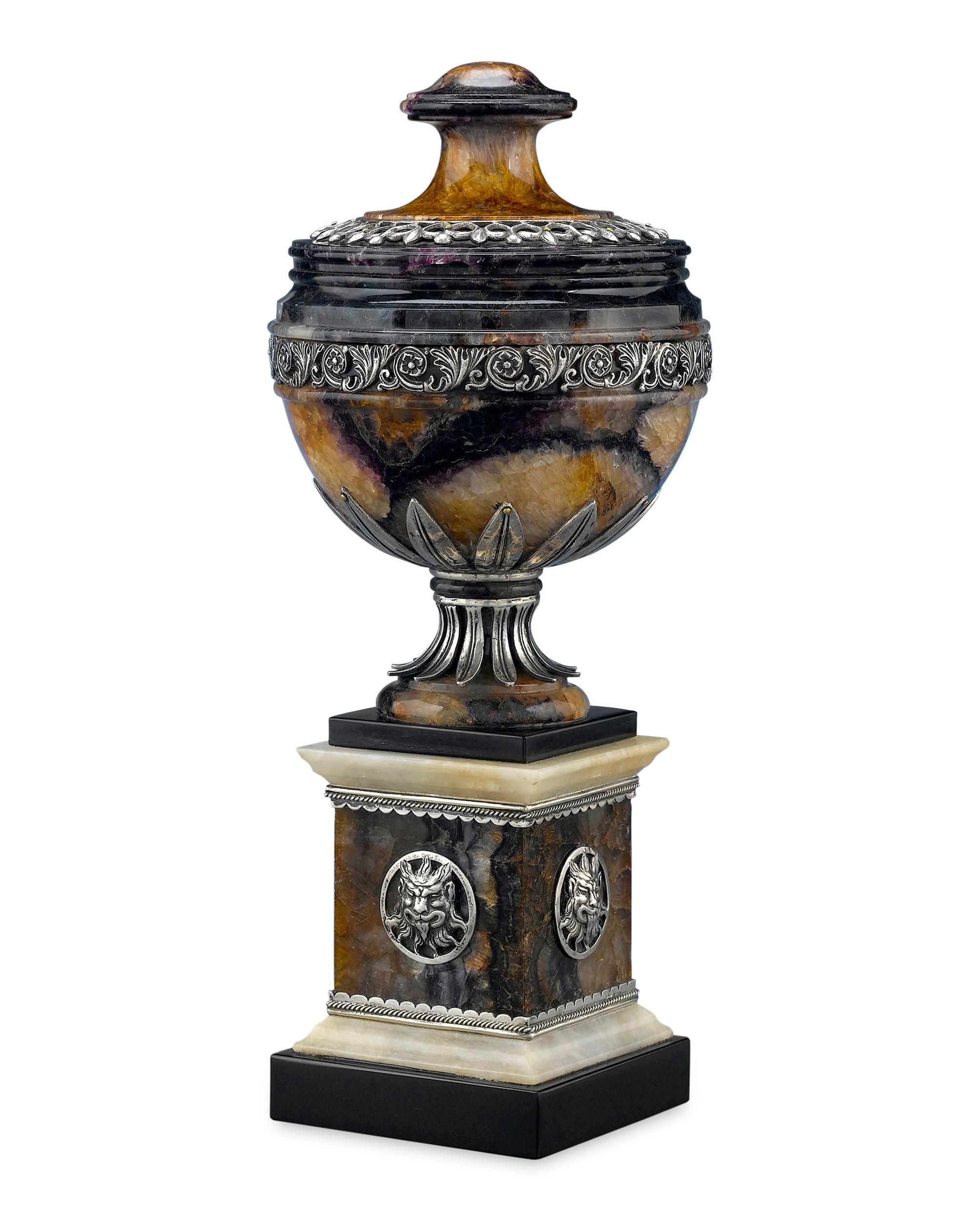 Neoclassical Georgian Blue John and Silver Urn For Sale