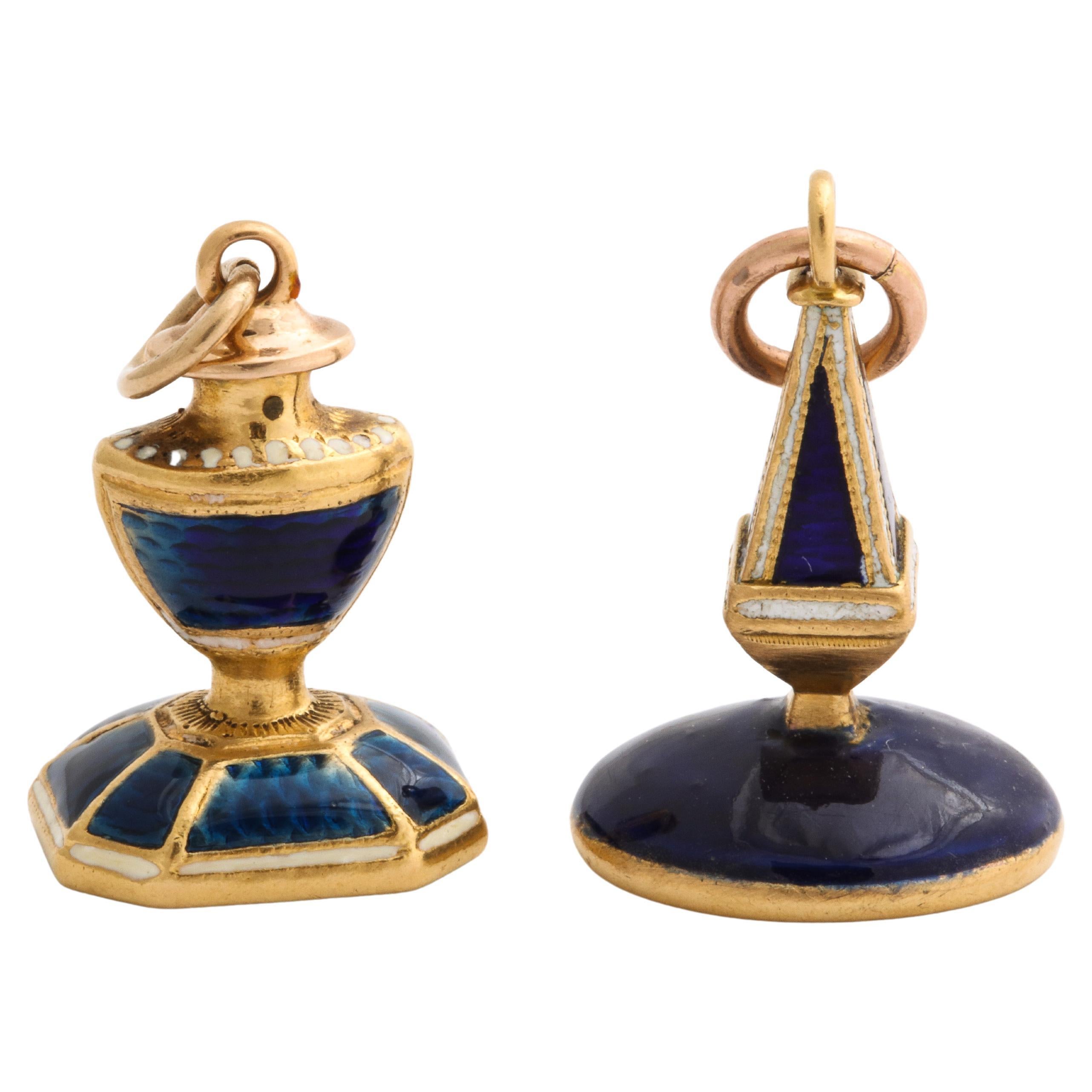Georgian Blue White and Gold Enamel IntaglioFobs, 18th Century