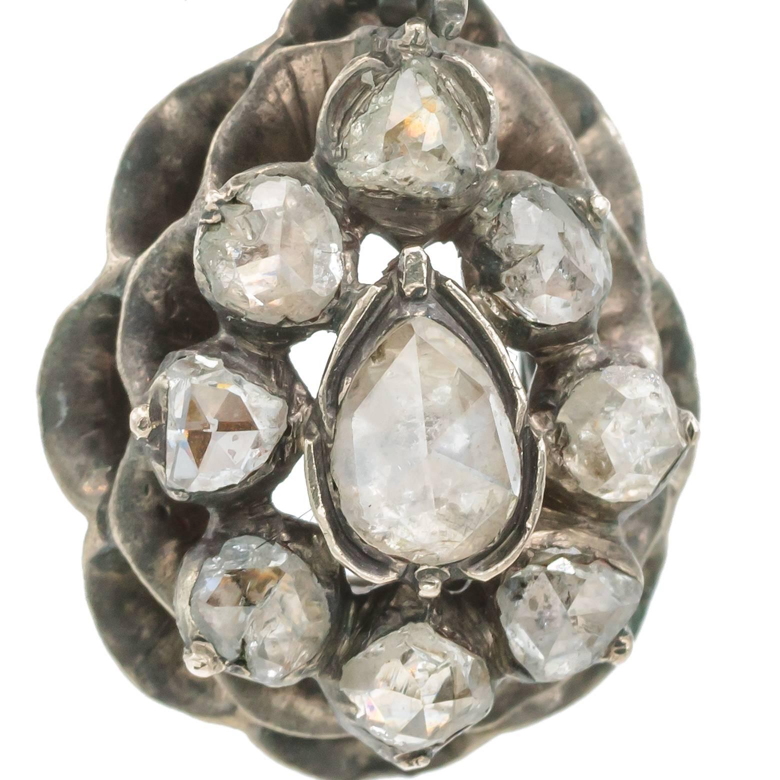 Georgische Boho-Ohrringe mit Altrosa Diamant und florale Tropfenohrringe aus Silber im Zustand „Gut“ im Angebot in Berkeley, CA
