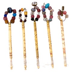 Antique Georgian Bone Lace Bobbins with Glass Beads (x5)