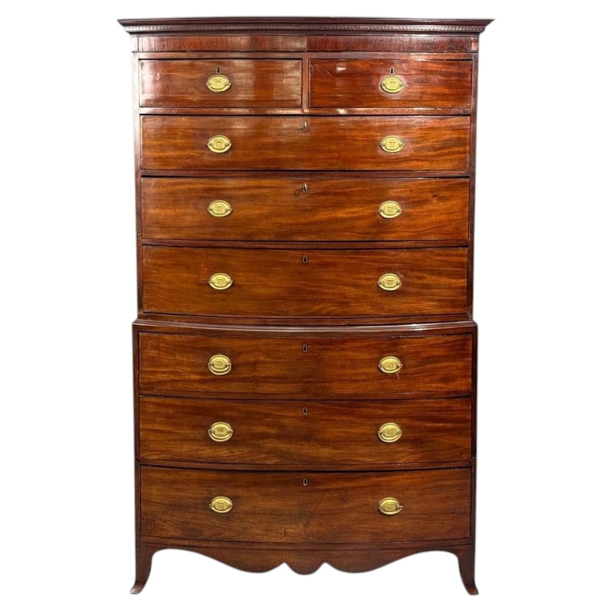 Georgian, Bow-Front Chest on Chest, Mahogany, Brass, England, 19th c.