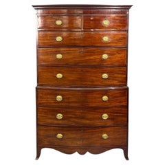 Georgian, Bow-Front Chest on Chest, Mahogany, Brass, England, 19th c.