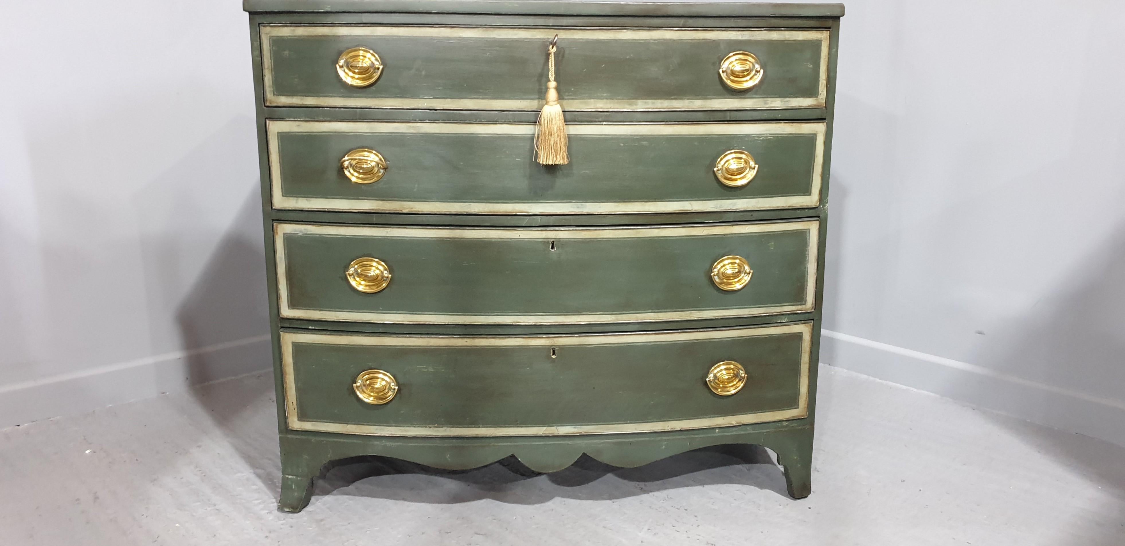 George III Georgian Bow Front Painted Chest of Drawers For Sale