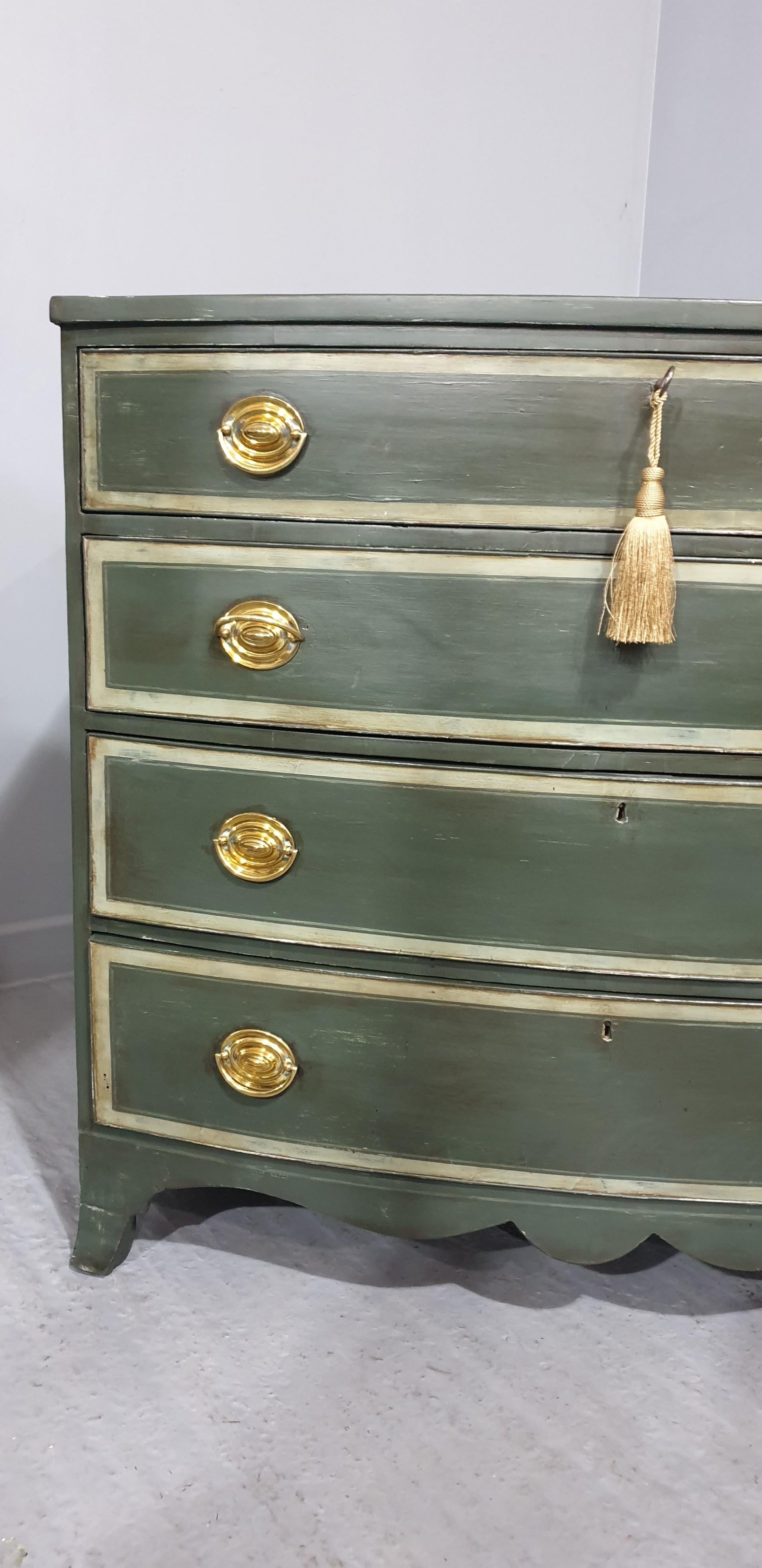 English Georgian Bow Front Painted Chest of Drawers For Sale