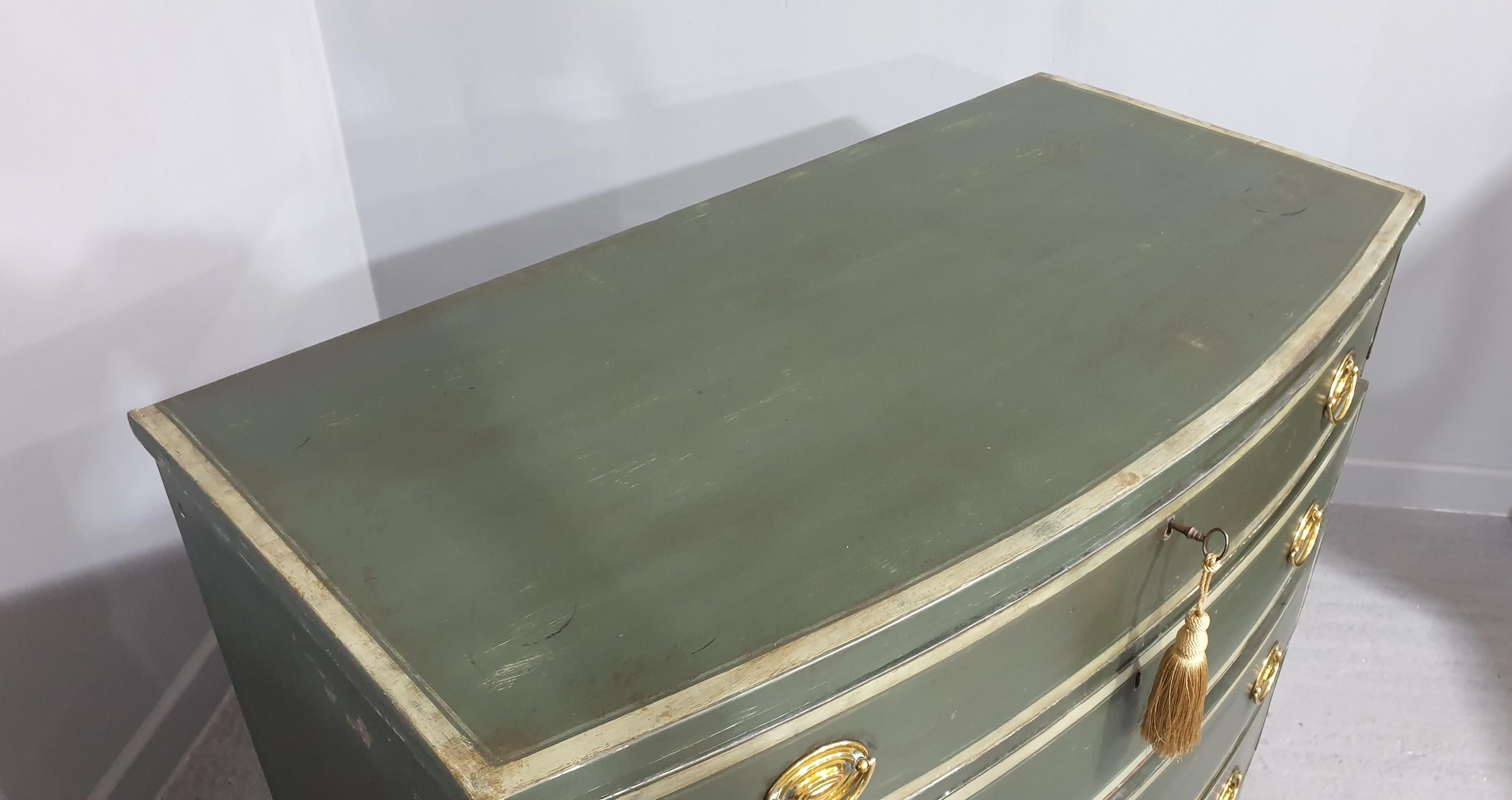 18th Century and Earlier Georgian Bow Front Painted Chest of Drawers For Sale