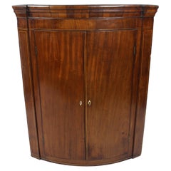 Antique Georgian Bow Fronted Mahogany Wall Hanging Corner Cabinet