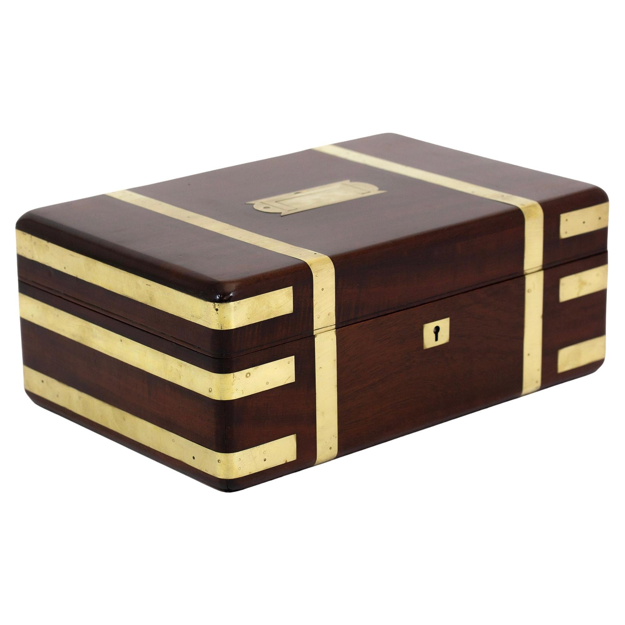 Georgian Brass Bound Mahogany Jewelry Watch Box