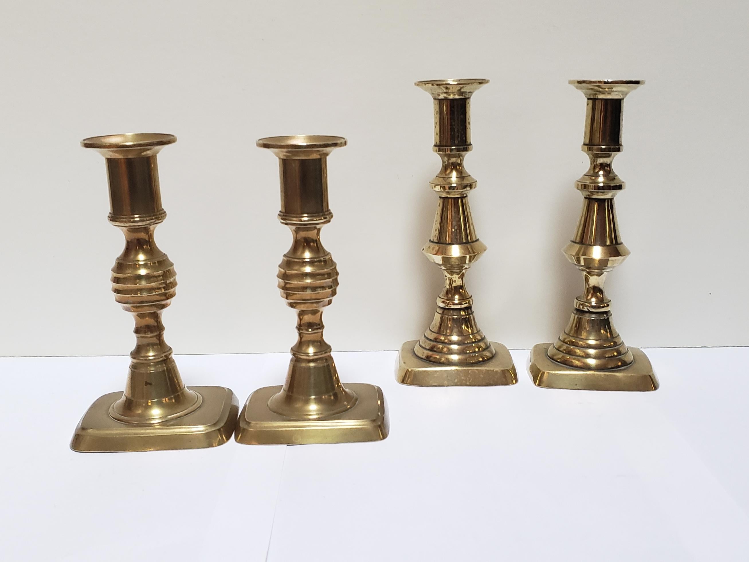 Georgian Brass Candlesticks, Two Pairs, English, circa 1825 In Good Condition In New York, NY