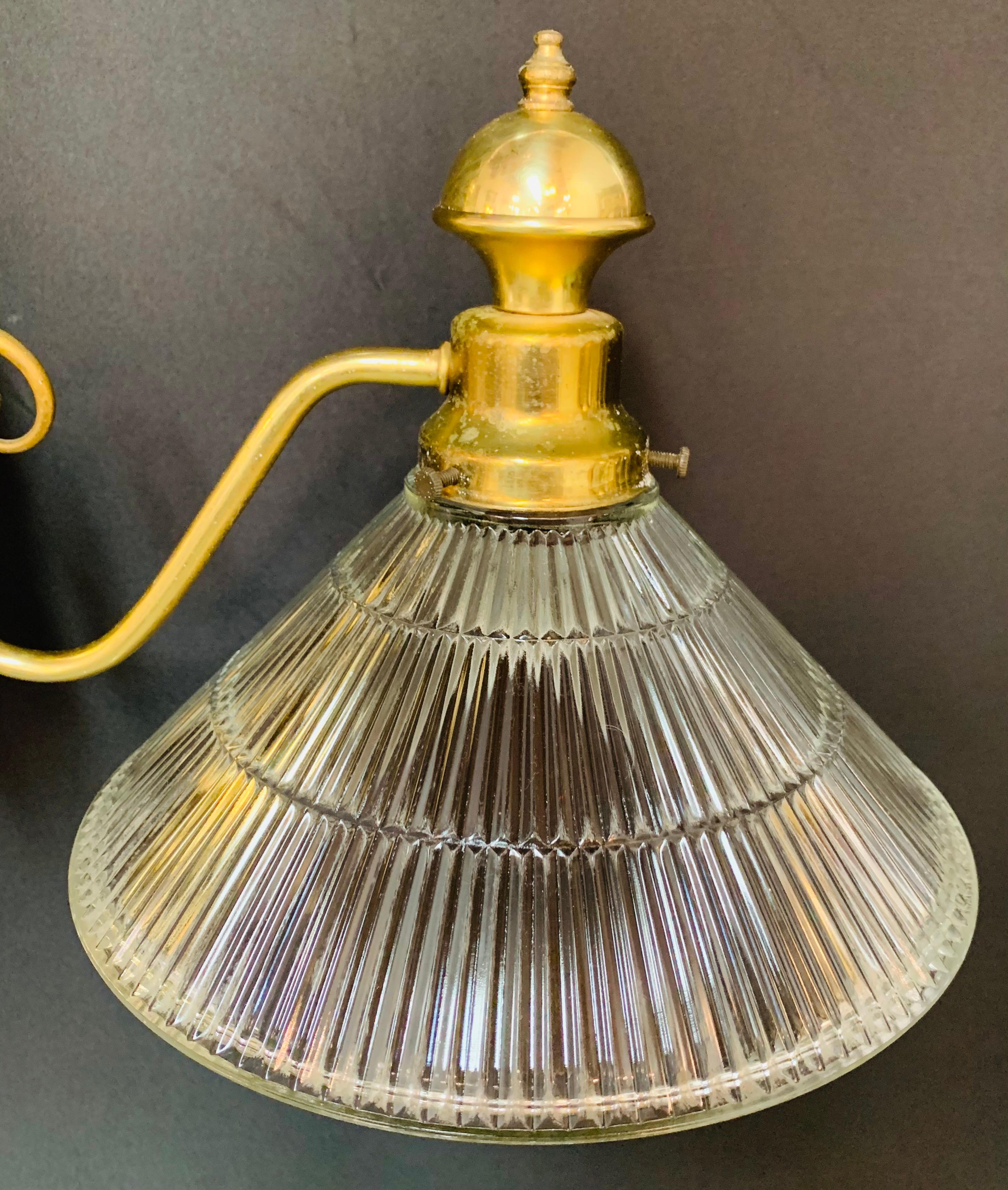 Georgian Brass Two Flared Glass Shades Pendant or Chandelier For Sale 5