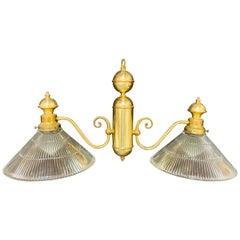 Vintage Georgian Brass Two Flared Glass Shades Pendant or Chandelier