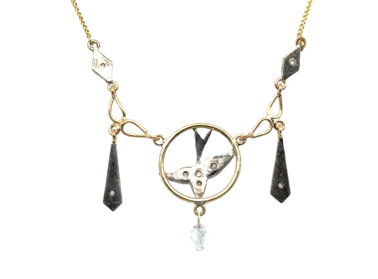 Georgiano Collana con diamante georgiano a briolette con taglio a rosa mineralizzato (60 carati) 14K 1800 in vendita