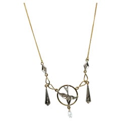 Georgian Briolette Diamond Pendant Necklace Mined Rose Cut .60ct 14K 1800's