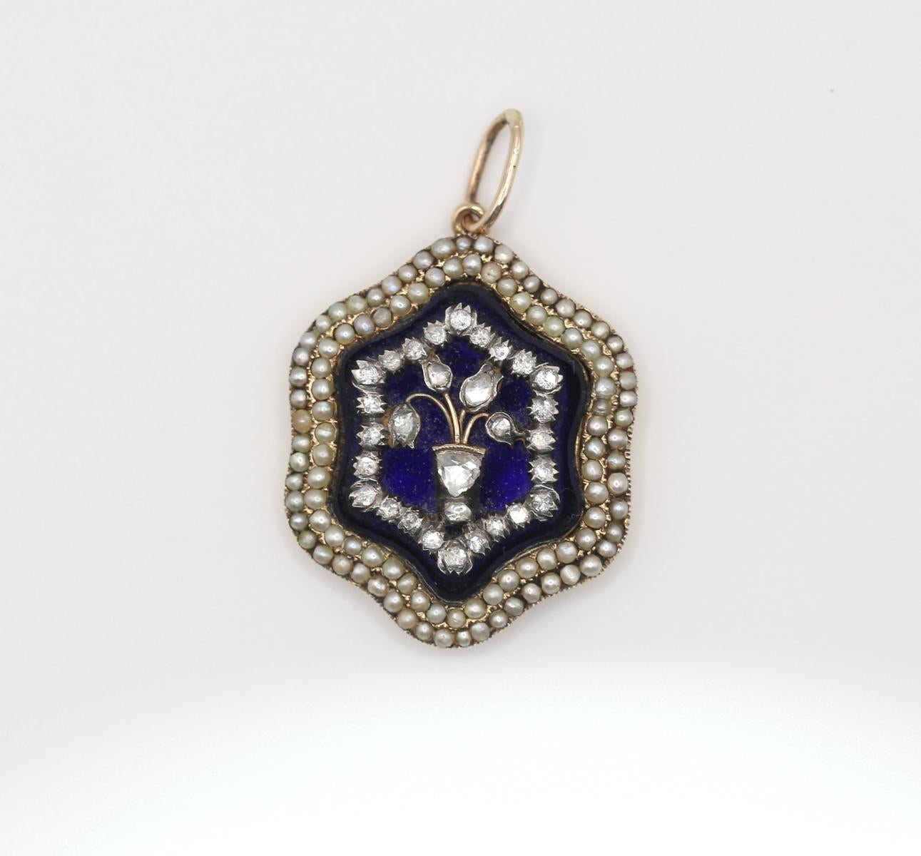 Pendentif géorgien Bristol Blue Glass Diamonds 18K, 1910 en vente 2