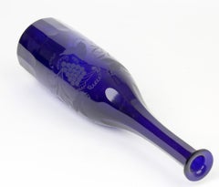 Georgian Bristol Blue Glass Engraved Vine Pattern Wine Decanter
