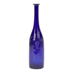 Antique Georgian Bristol Blue Glass Engraved Vine Pattern Wine Decanter