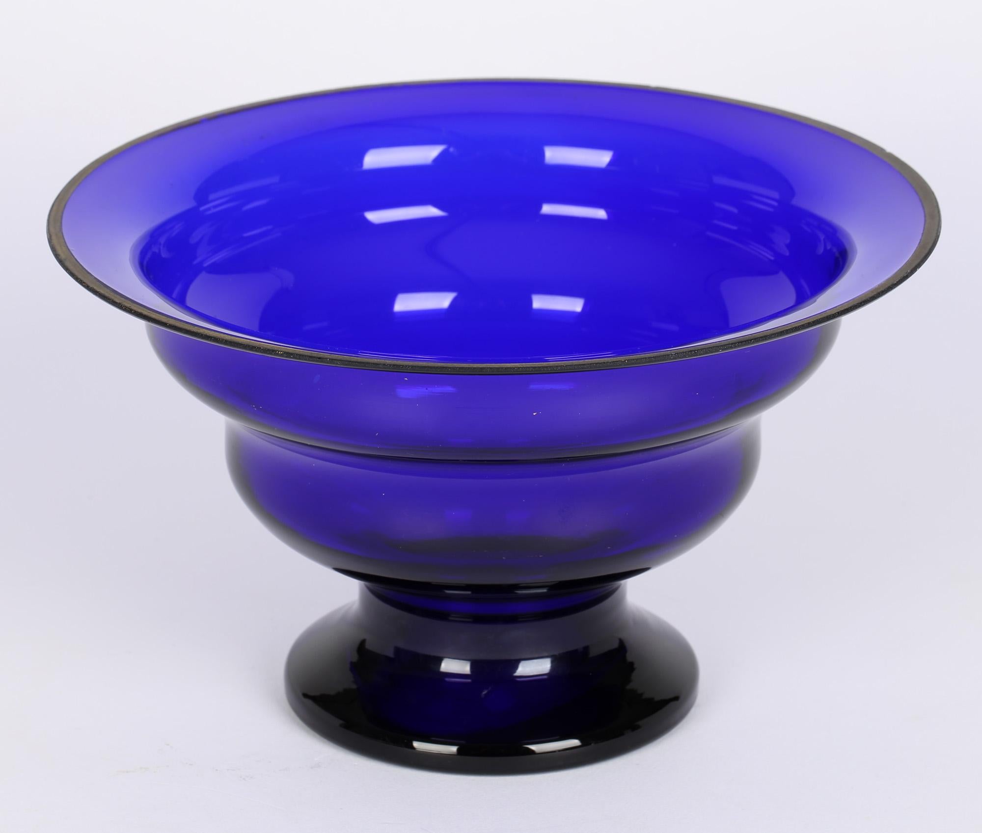 Hand-Crafted Georgian Bristol Blue Glass Pedestal Bowl