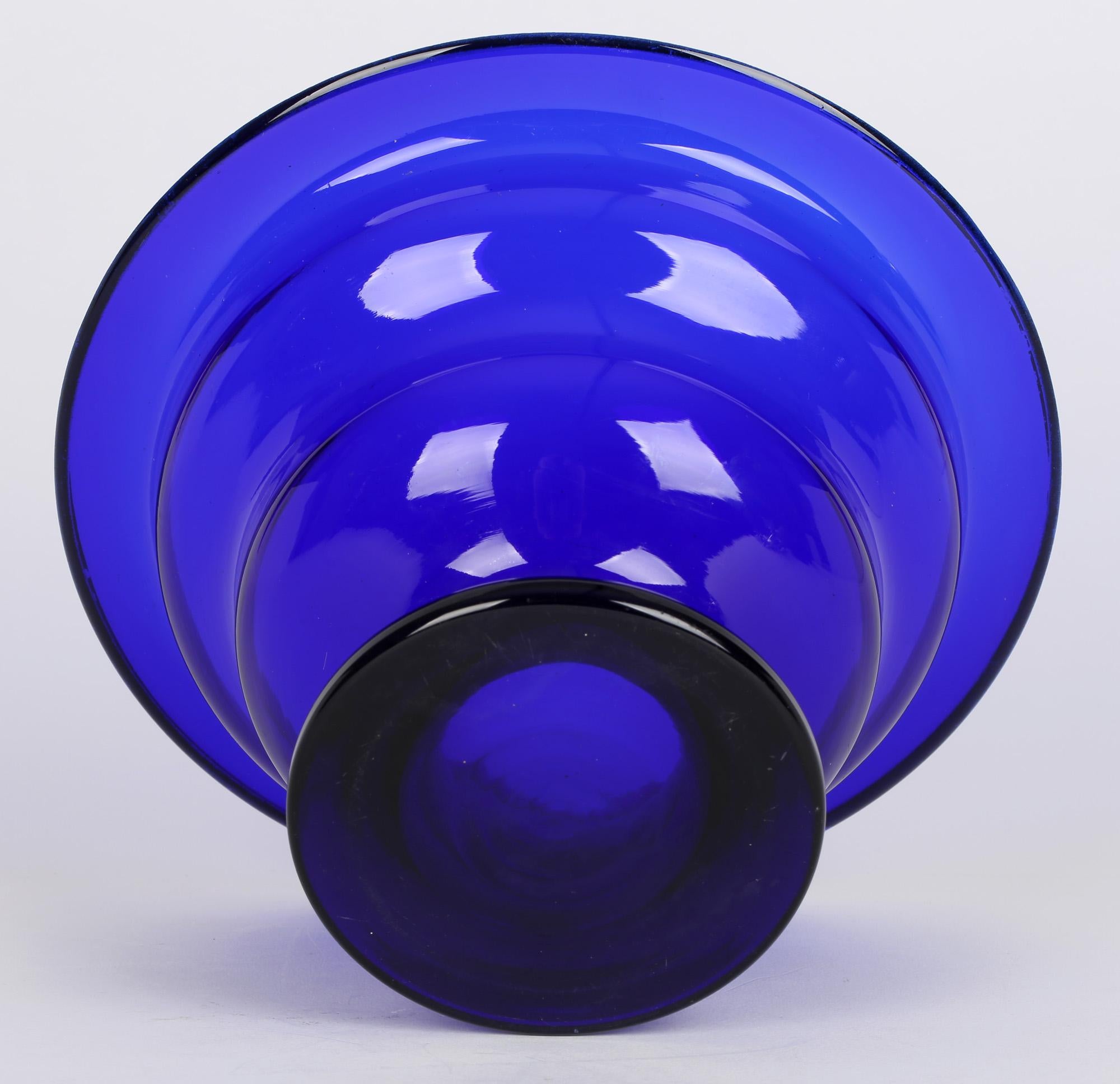 Georgian Bristol Blue Glass Pedestal Bowl In Good Condition In Bishop's Stortford, Hertfordshire