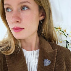 Georgian Bristol Cobalt Blue Glass, Rose Diamond, Silver and Gold Heart Brooch