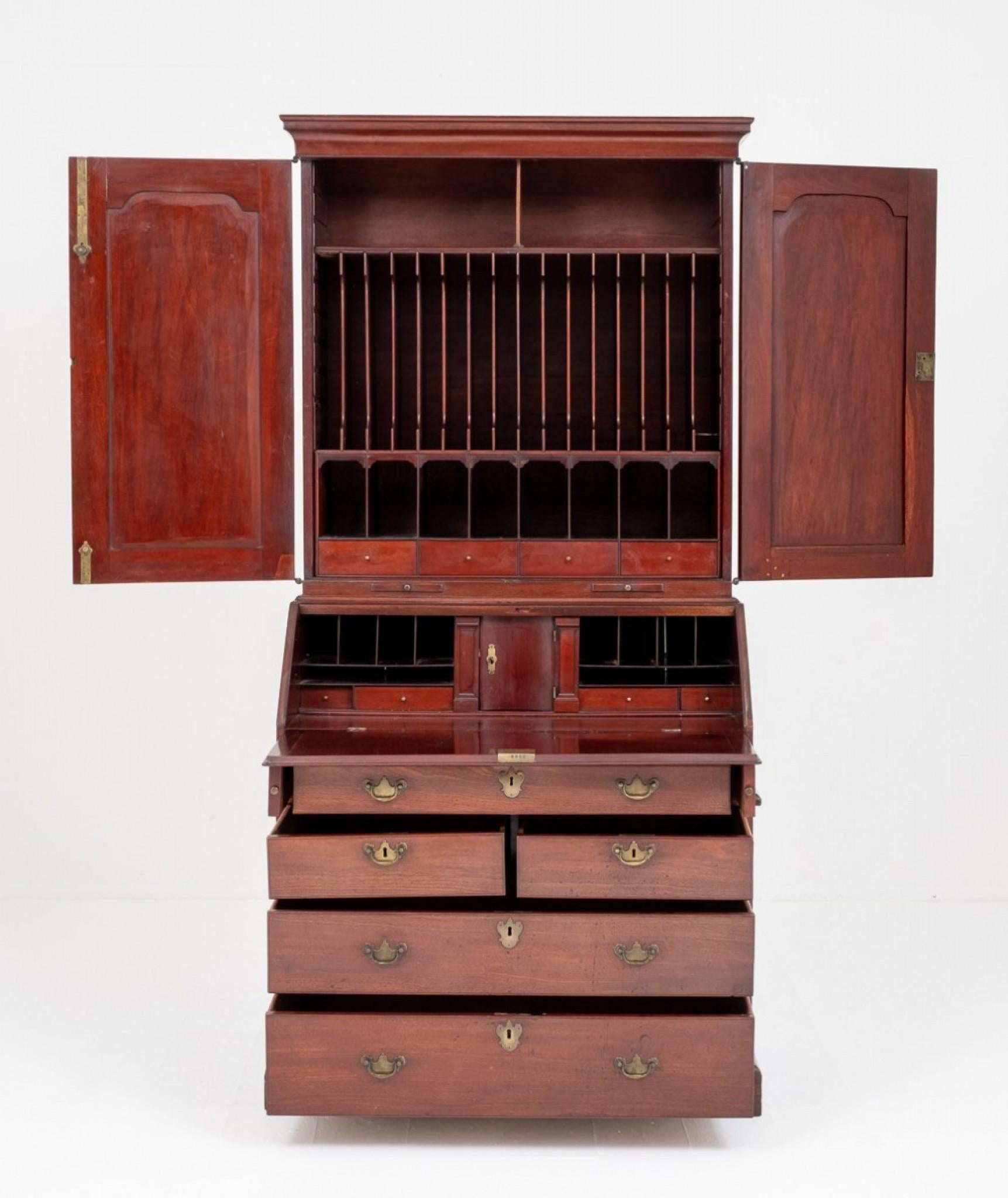 Georgian Bureau Bookcase Mahogany Antique For Sale 2