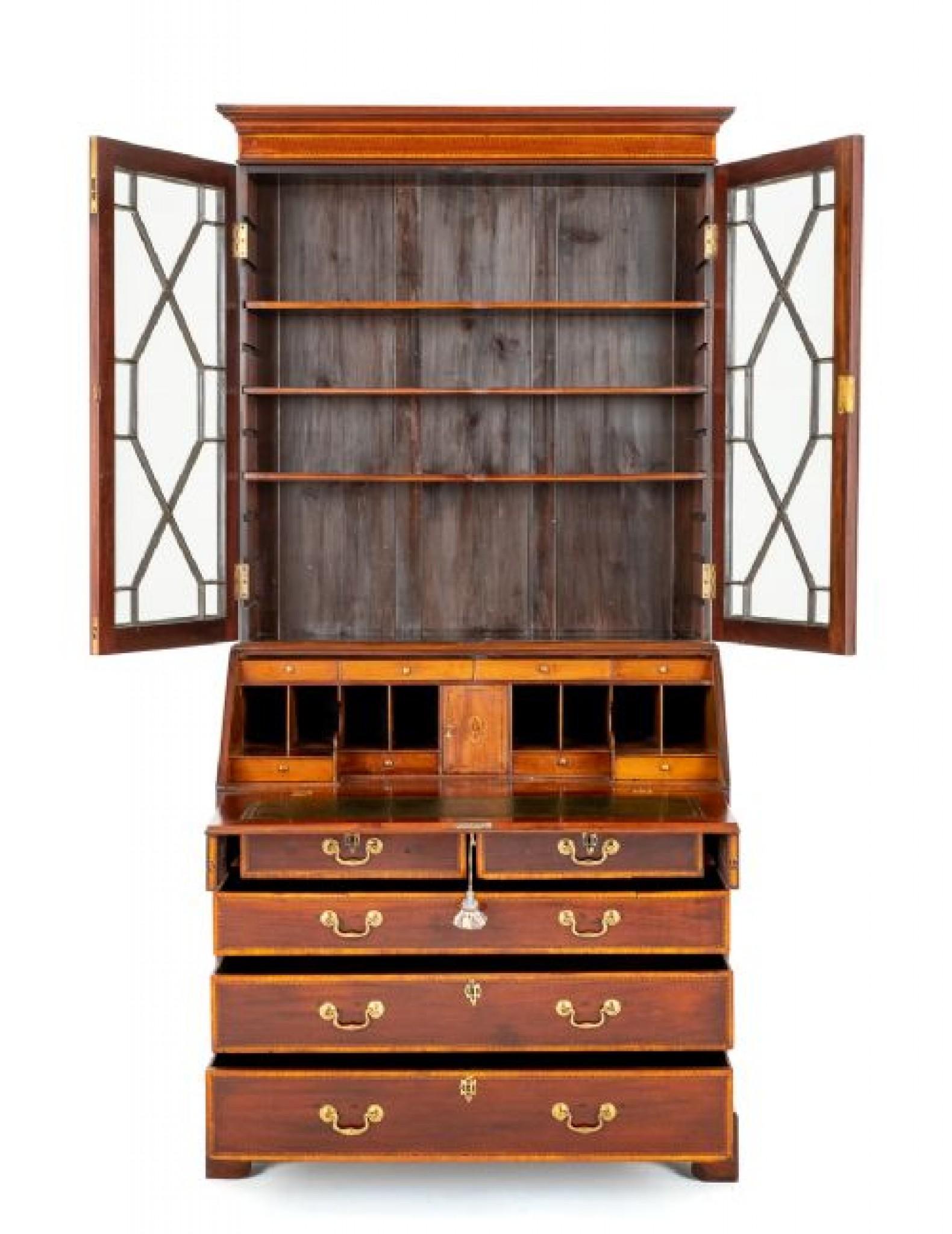 Georgian Bureau Bookcase Period Mahogany Desk 9