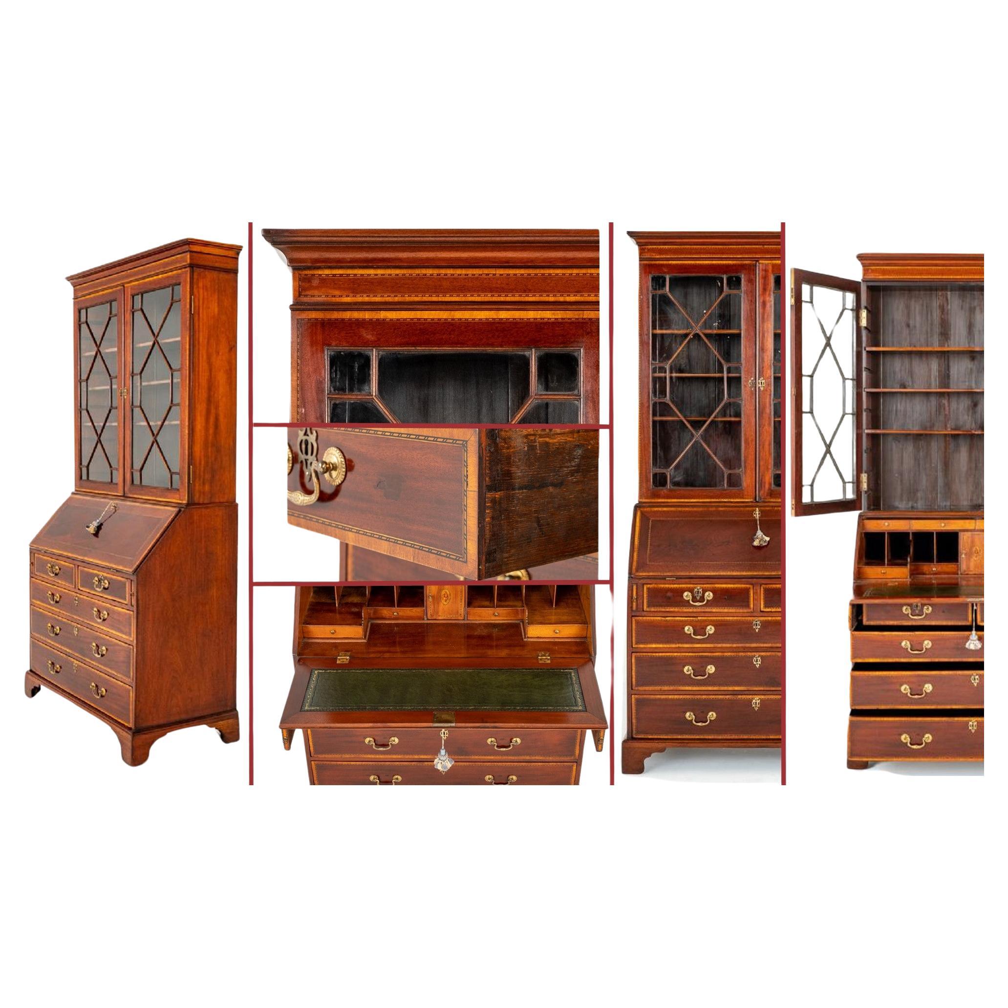 Georgian Bureau Bookcase Period Mahogany Desk For Sale