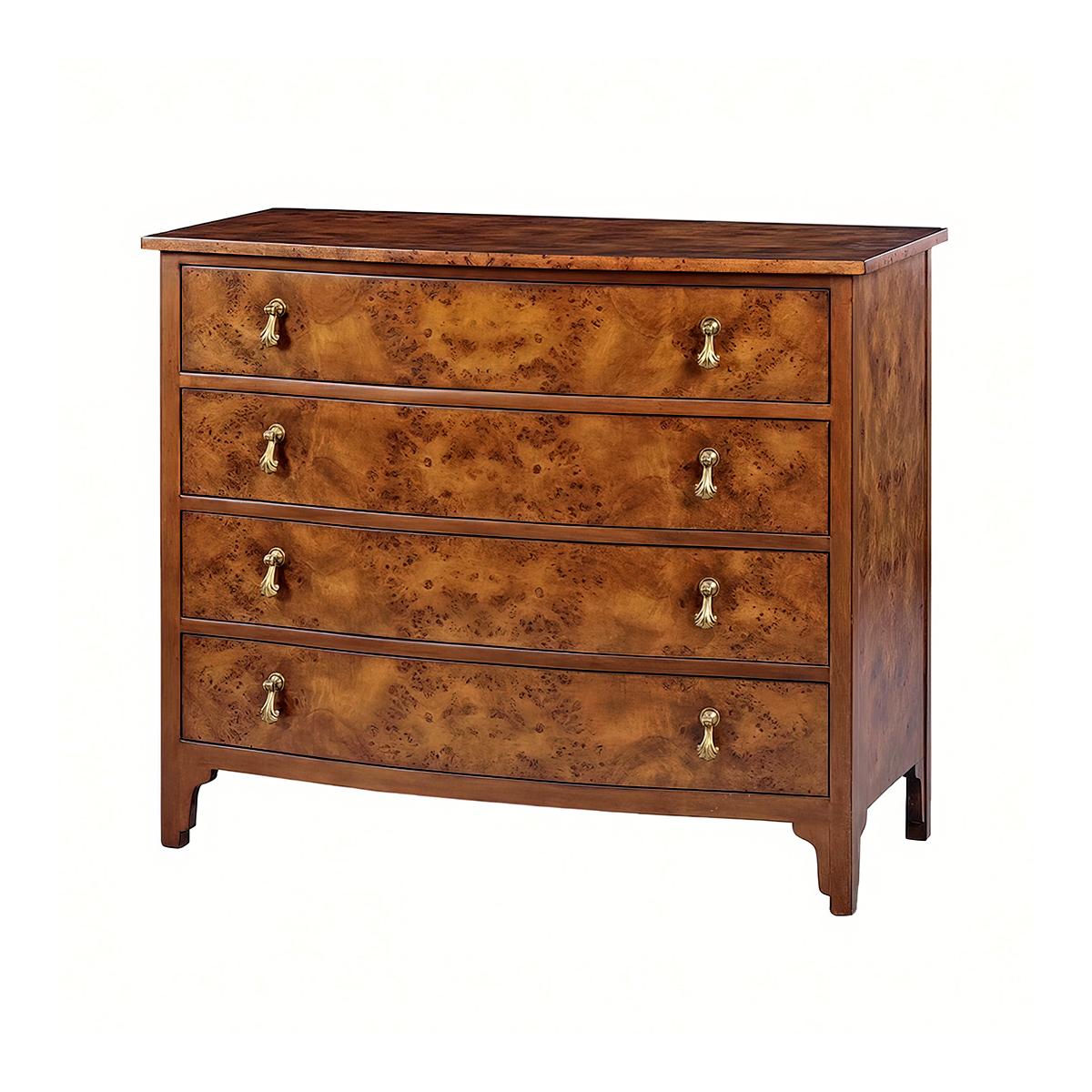 Contemporary Georgian Burl Bowfront Chest For Sale