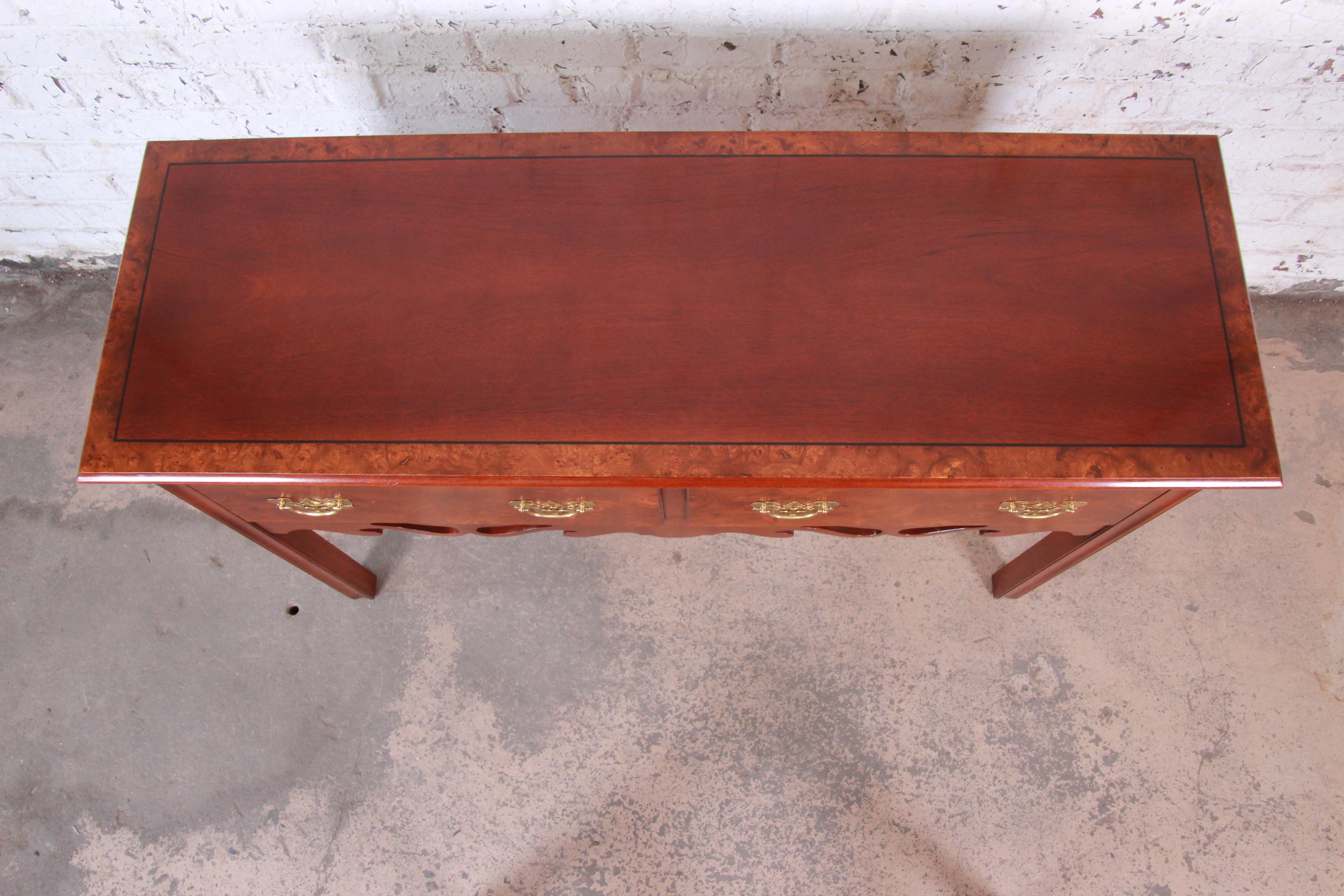 20th Century Georgian Burl Wood and Banded Mahogany Credenza or Console Table