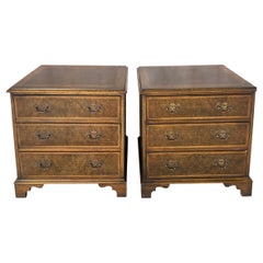 Georgian Burl Wood Side Chests with Brass Pulls, A Pair