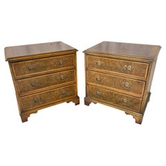 Georgian Burl Wood Side Chests with Brass Pulls, A Pair