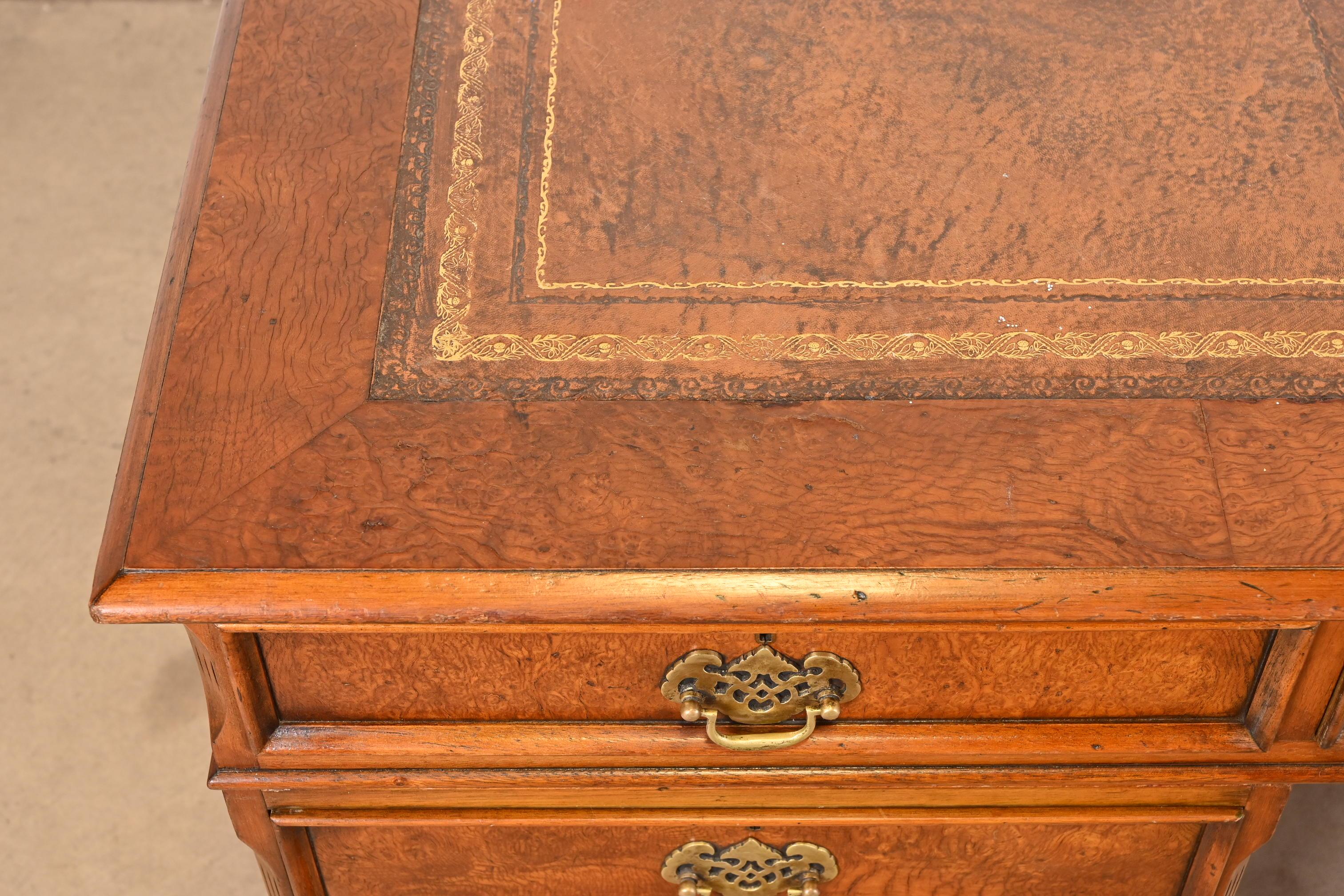 Georgian Burled Walnut Leather Top Double-Sided Executive Partners Desk 3