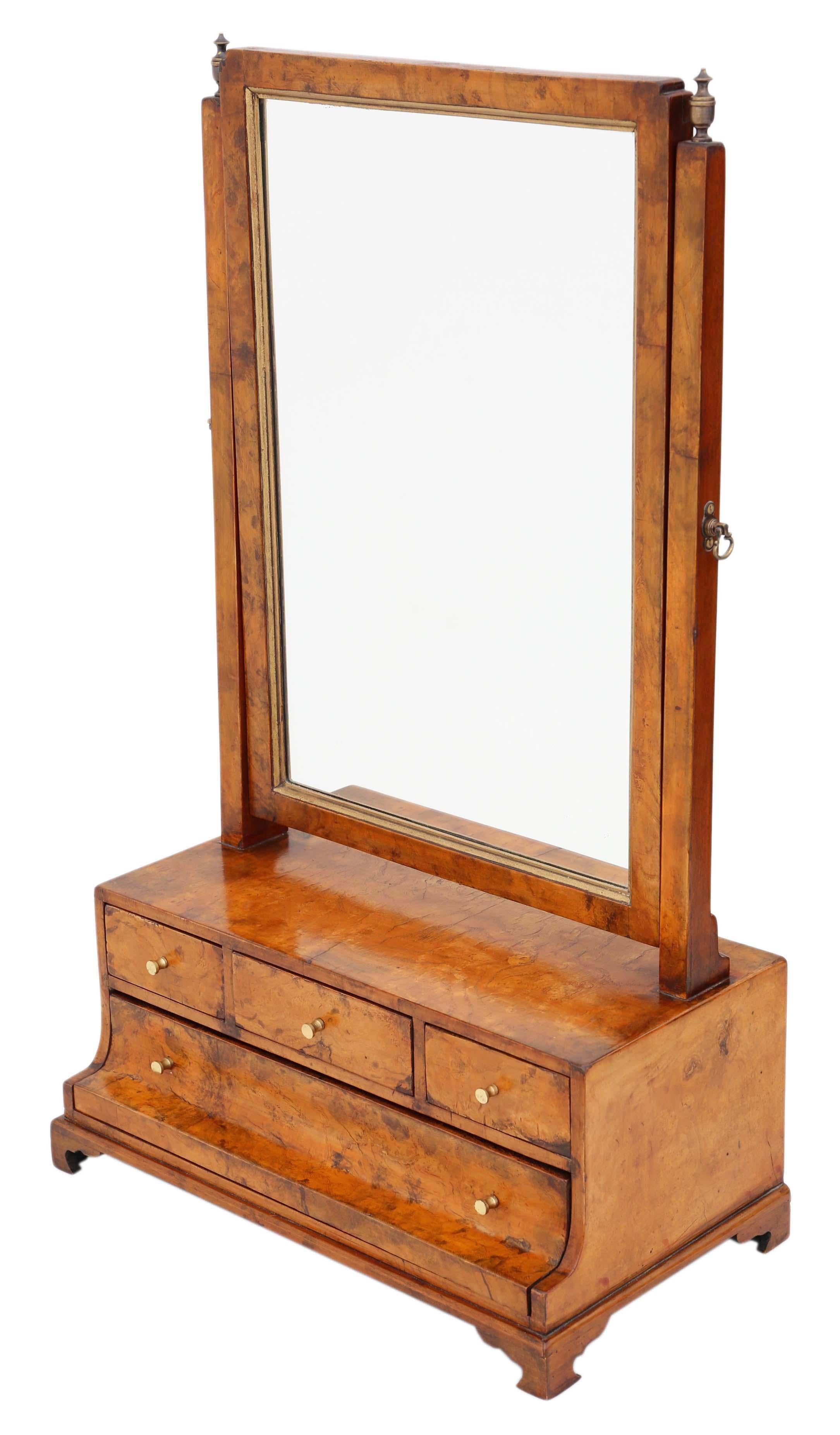 Early 19th Century Georgian Burr Walnut Maple Swing Dressing Table Mirror