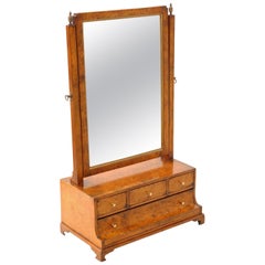 Georgian Burr Walnut Maple Swing Dressing Table Mirror