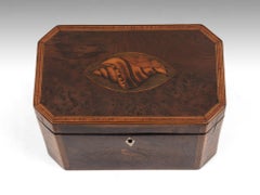Antique George III English Burr Yew Wood Tea Caddy