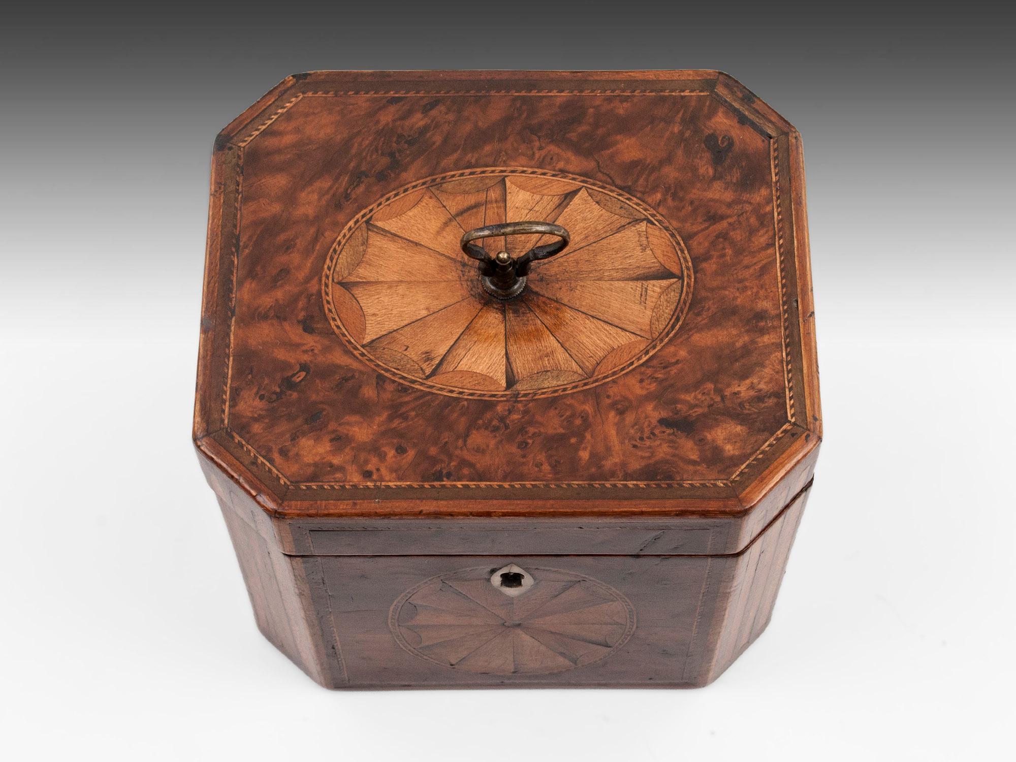 Inlay Georgian Burr Yew Tea Caddy For Sale