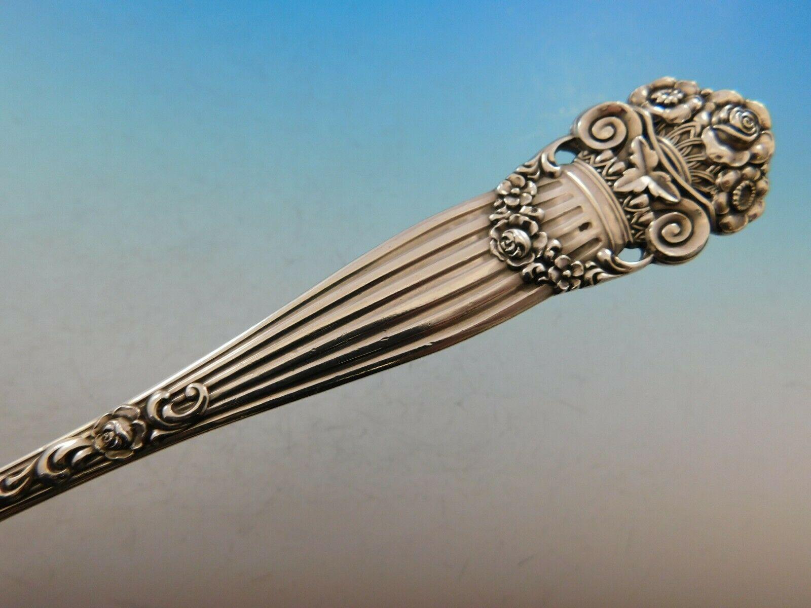 Georgian by Towle Sterling Silver Stuffing Spoon with Flower and Button In Excellent Condition In Big Bend, WI