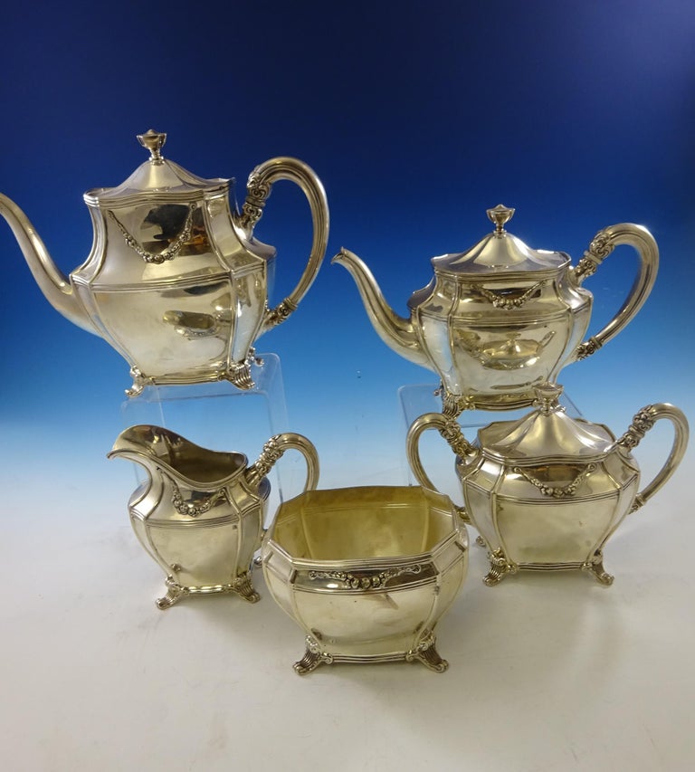 by Towle Sterling Tea Set of 5Pc with Columnar Feet and
