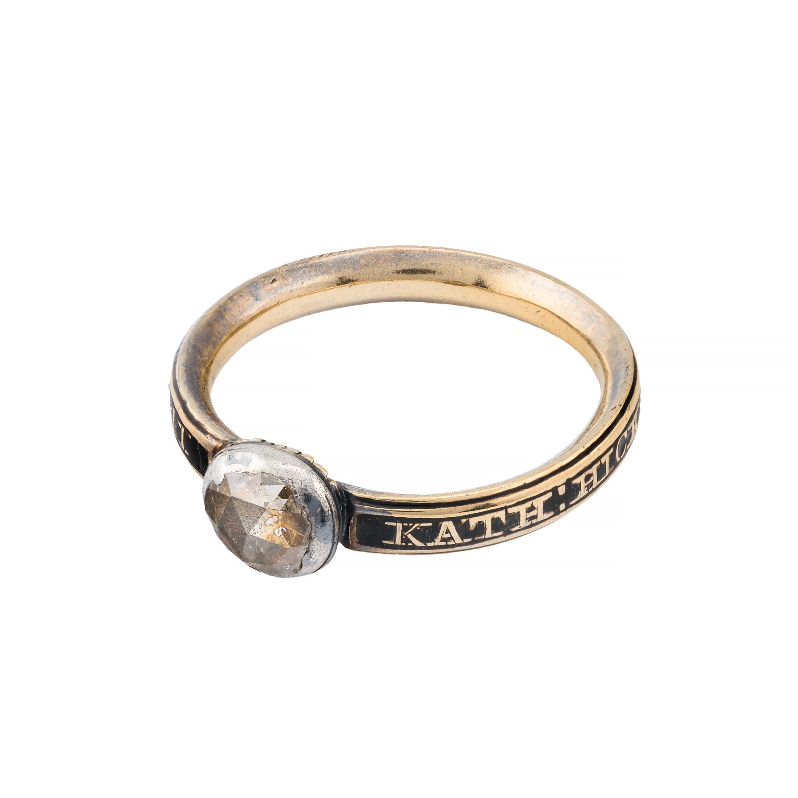 Women's Georgian C.1763 Rose Cut Diamond Mourning Ring in 18K Yellow Gold