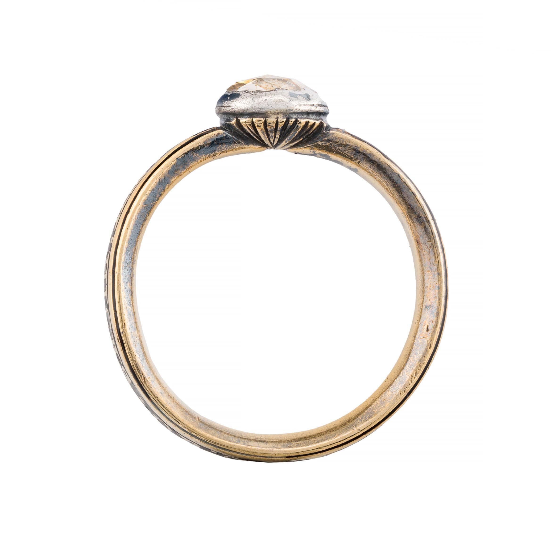 Georgian C.1763 Rose Cut Diamond Mourning Ring in 18K Yellow Gold 1
