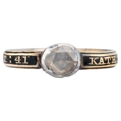 Georgianischer Trauerring aus 18 Karat Gelbgold mit C.1763 Diamant im Rosenschliff