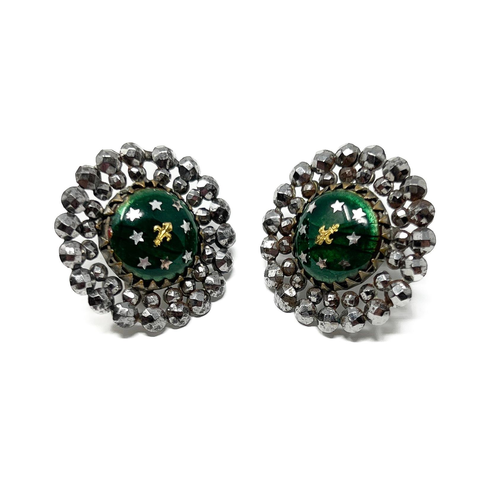 Georgian c.1800 Cut Steel and Enamel Antique Button Earrings For Sale 3